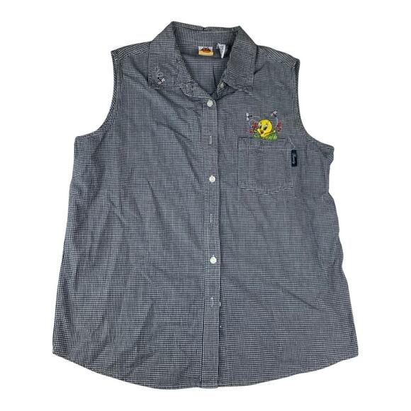 Warner Bros. women's 1x 14 16  Looney Tunes vintage Checkered Shirt Tweety bird - Picture 1 of 10